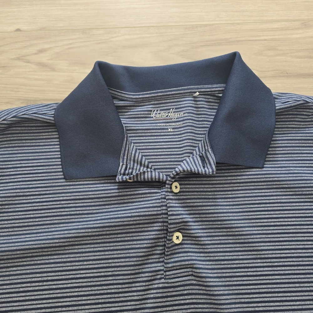 Walter Hagen Polo Shirt Mens XL Blue Striped Performance Golf Short Sleeve - Picture 3 of 9
